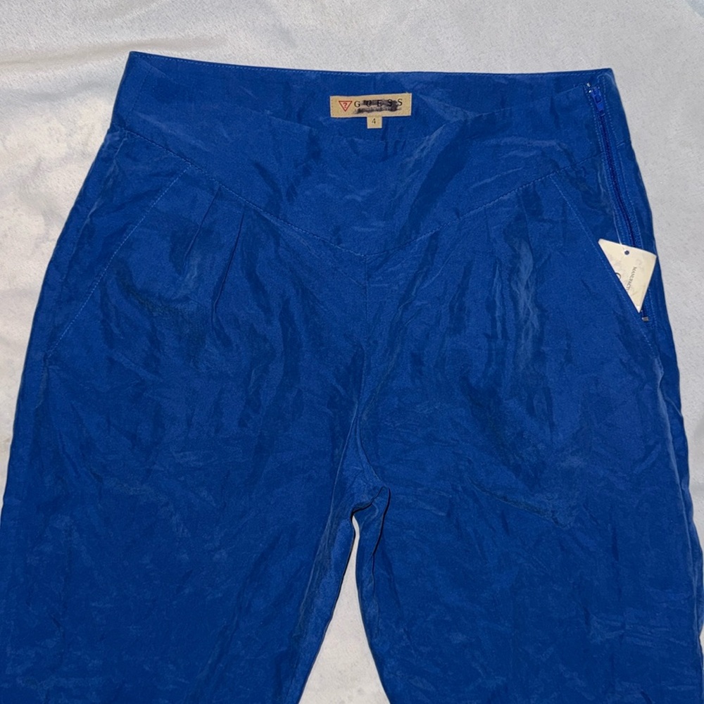 New Guess Blue Crop Summer Pocket Adjustable Bottom Pants 4 S